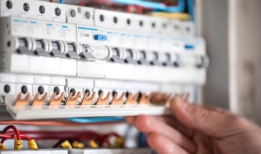 Close-up of a new fuse board with busbar